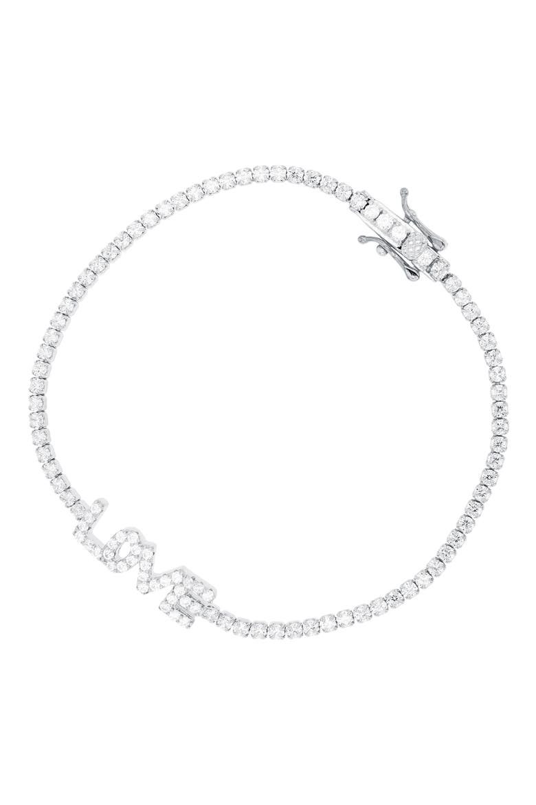 LULEA Cubic Zirconia Love Tennis Bracelet, Main, color, STERLING SILVER