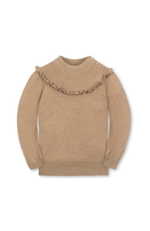 Hope & Henry Kids' Organic Long Sleeve Mock Neck Sweater With Ruffle In Brown