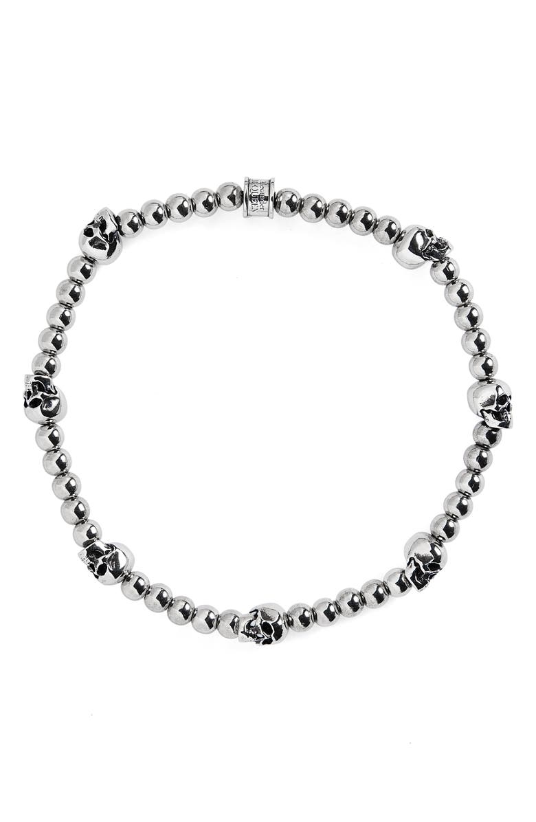 McQueen Men's Skull Beaded Bracelet, Main, color,