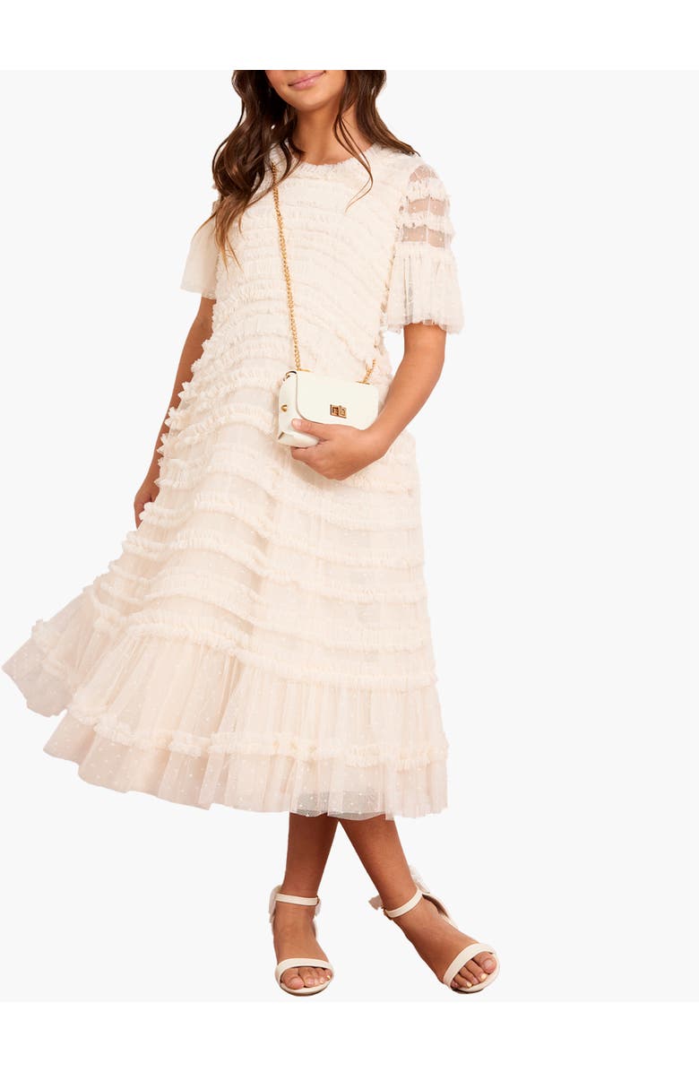 Needle & Thread Amara Ruffle Kids Dress, Main, color, Cream