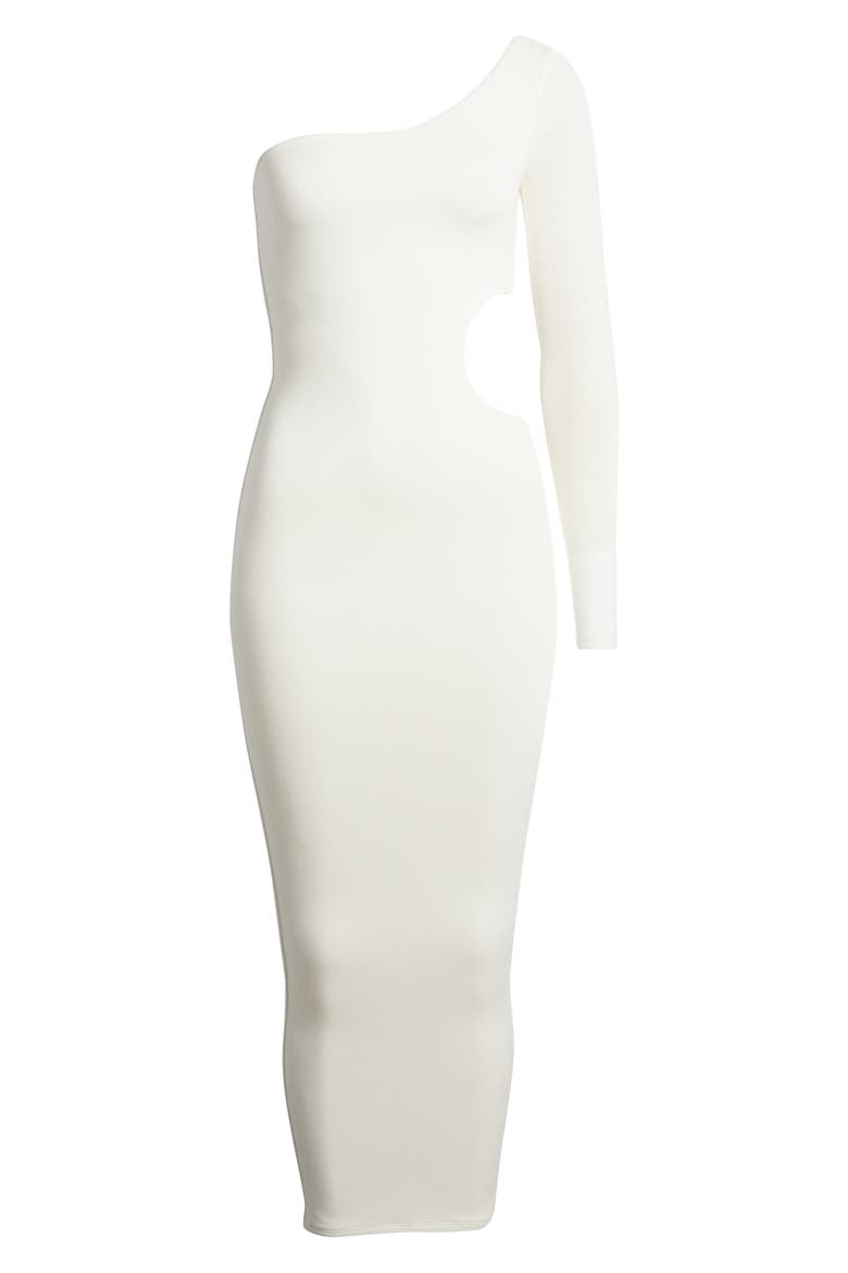 Long Sleeve One-Shoulder Cutout Dress, Alternate, color, WHITE