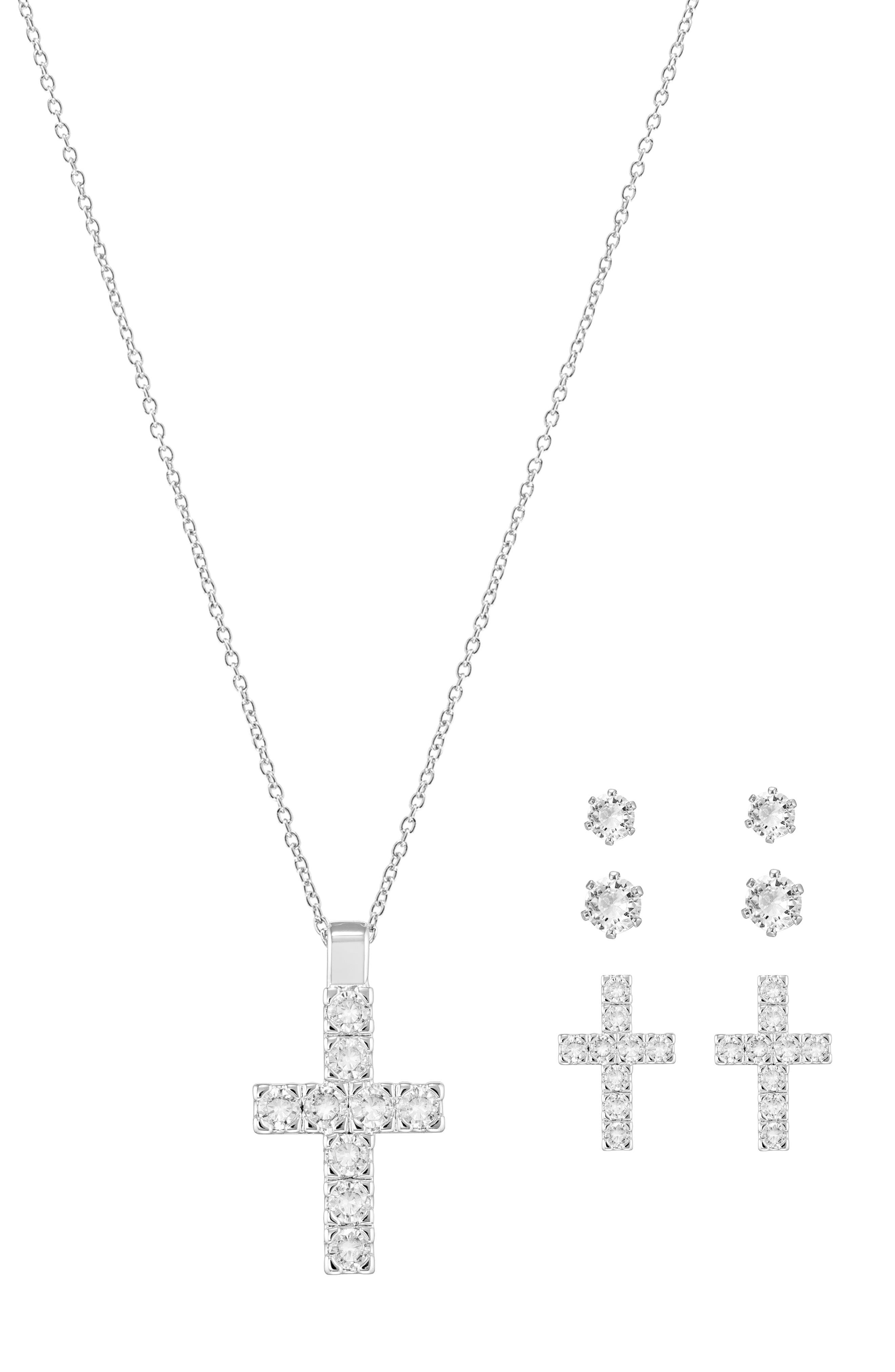 Cross Pendant & Earrings Set
