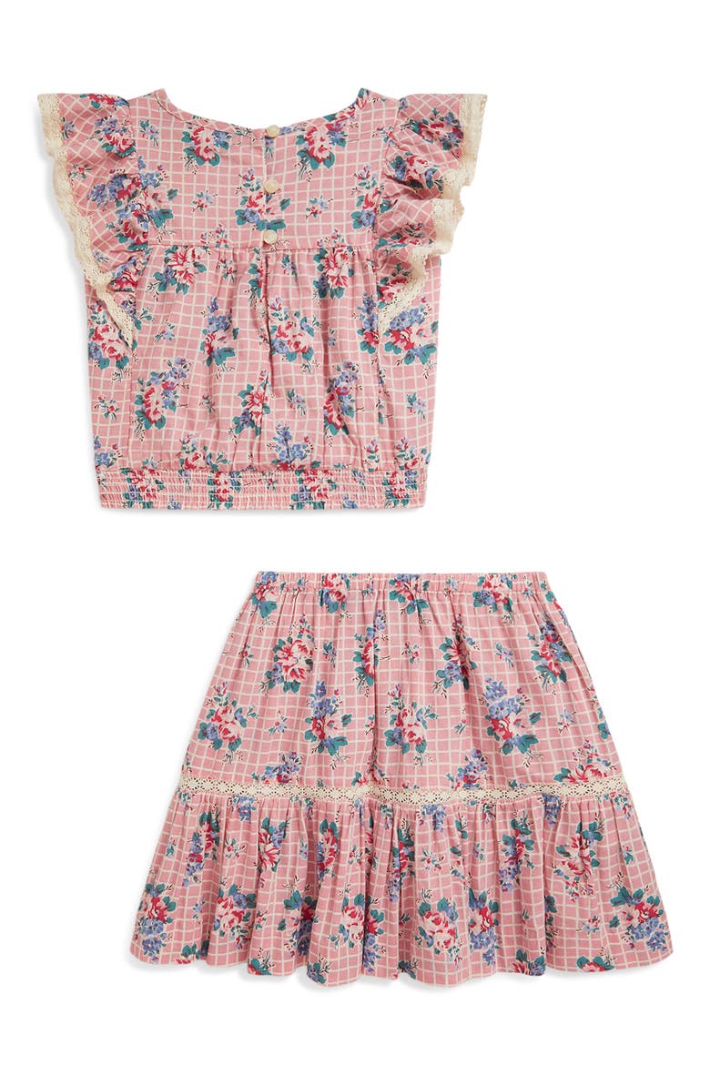 Kids' Lace Trim Flutter Sleeve Top & Skirt Set, Alternate, color, ELLIS FLORAL