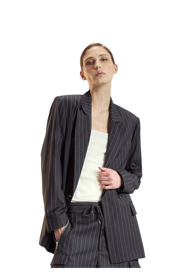 Pinstripe Blazer, Alternate, color, Heather Grey