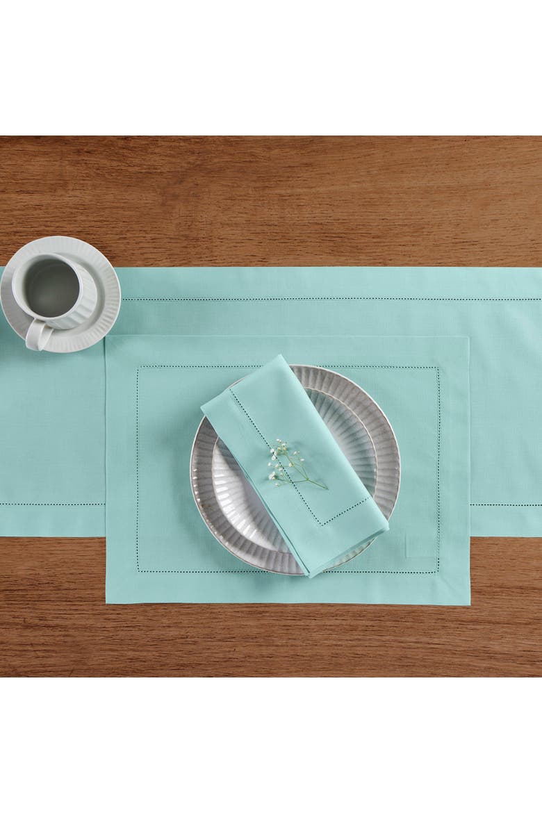 Cotton Linen Hemstitch Placemats Set of 4, 14 x 19", Alternate, color, Pastel Turquoise