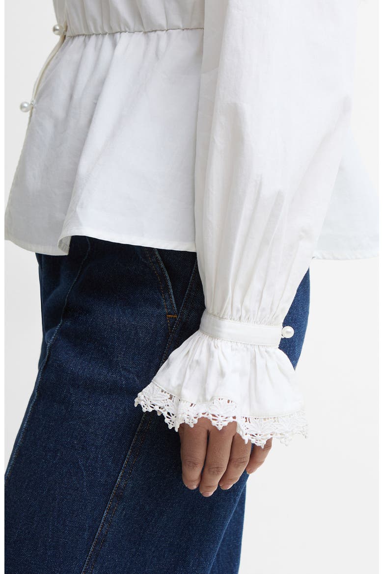 Tisbury Lace Trim Sailor Collar Bell Sleeve Cotton Top, Alternate, color, WHITE
