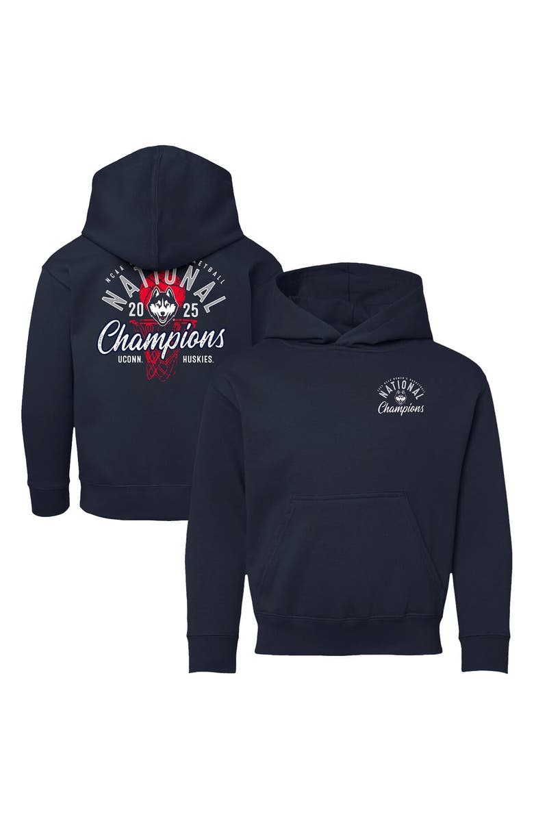 IMAGE ONE Youth Navy UConn Huskies 2025 NCAA Women's Basketball National Champions Fleece Pullover Hoodie, Main, color, 