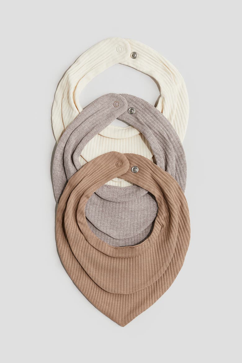 3-pack Ribbed Triangular Bibs, Main, color, Natural white/taupe melange