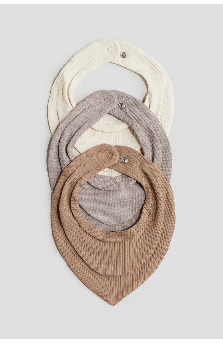 H&M 3-pack Ribbed Triangular Bibs, Main, color, Natural White/Taupe Melange