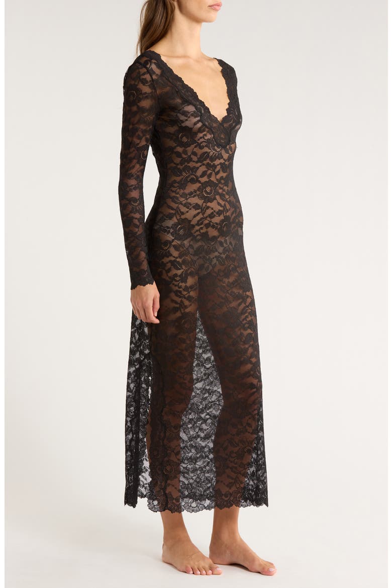 Peony Lace Long Sleeve Gown, Alternate, color, BLACK
