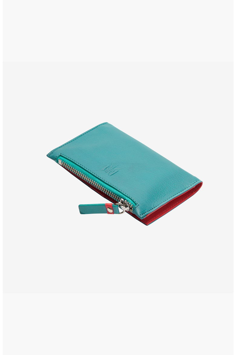 Siam Slim Card Case with Zip Coin Pocket, Alternate, color, French Blue / Geranium