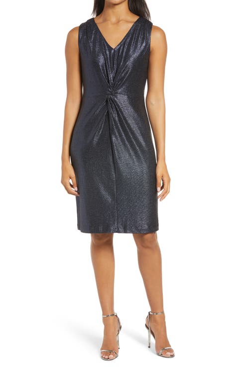 Donna Ricco Foil Knit Twist Front Dress