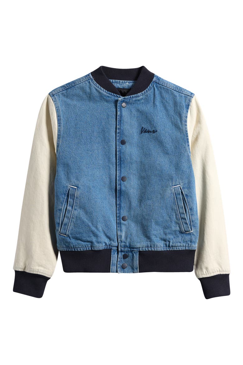 Kids' Denim Baseball Jacket, Main, color, STONEWASH BLUE