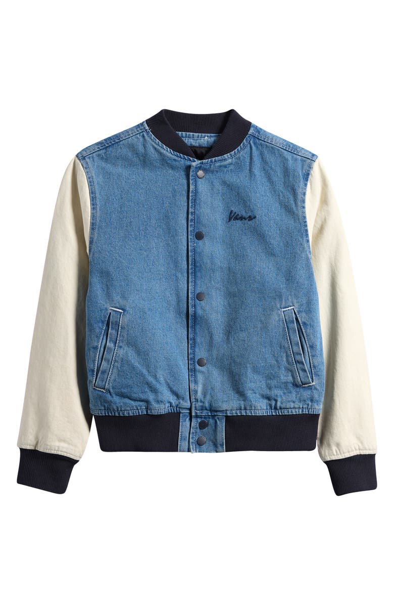 Vans Kids' Denim Baseball Jacket, Main, color, Stonewash Blue