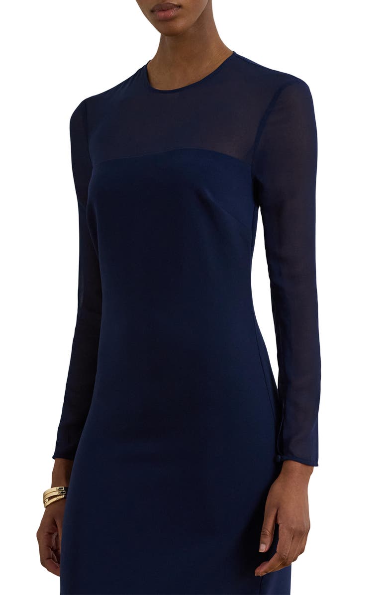 Lauren Ralph Lauren Sheer Yoke Wool Cocktail Dress, Alternate, color, Refined Navy Blue