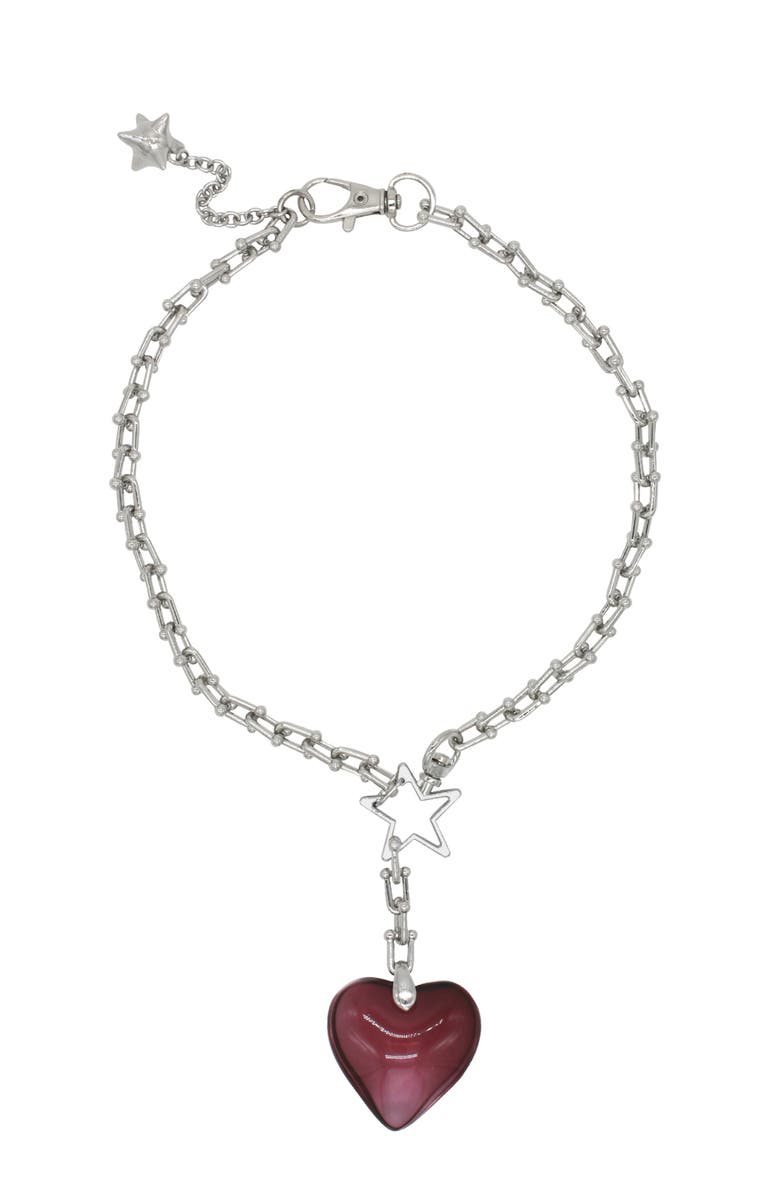 Velvet Luna Steel Chain Necklace With Heart Charm, Main, color, Red