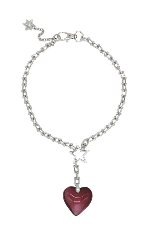 Steel Chain Necklace With Heart Charm