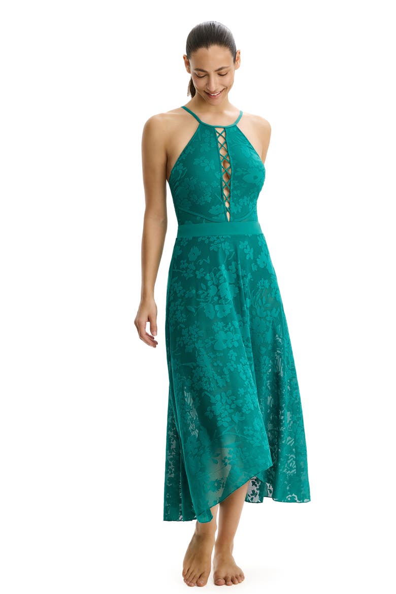 Chantilly Lace Textured High Low Skirt Cover, Alternate, color, Green