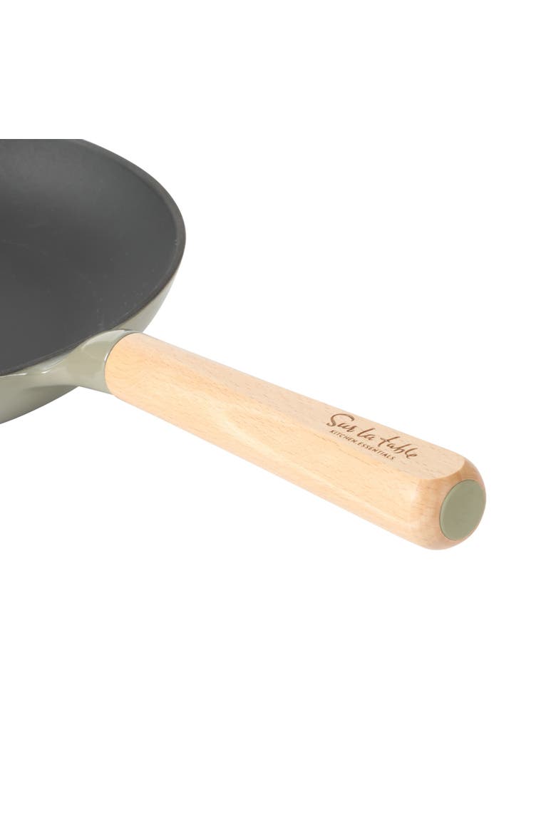 Pre-Seasoned Cast Iron Skillet with Wood Handle, Natural Nonstick Lightweight Frying Pan, Alternate, color, Green