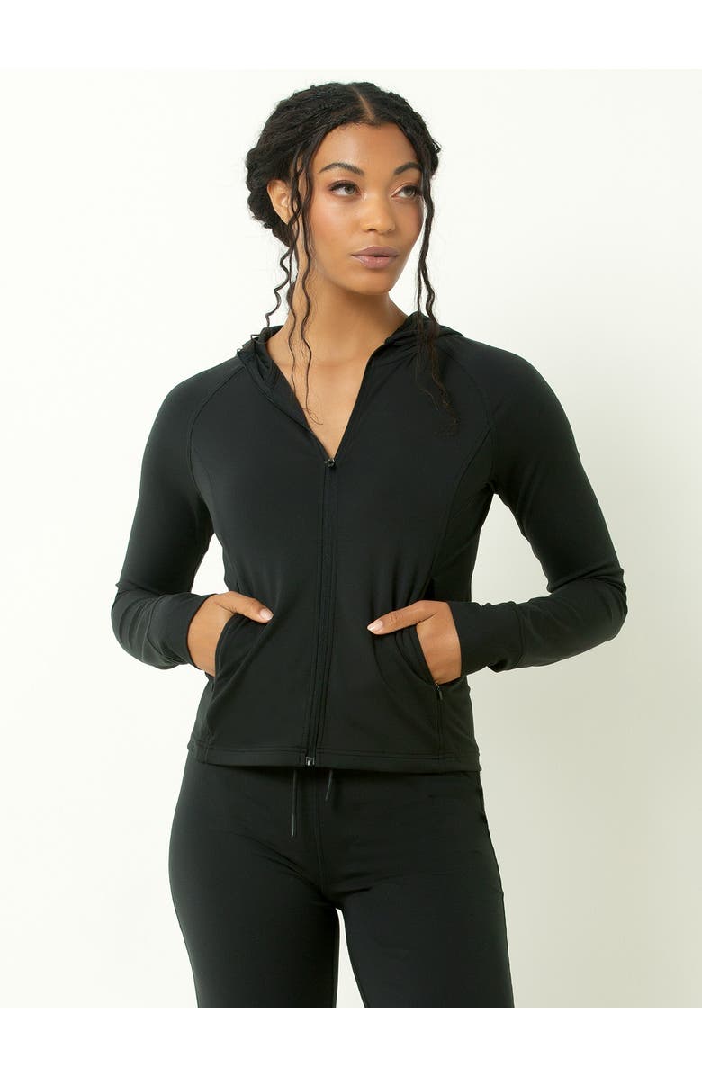 Single Stitch Sueded Full Zip Hooded Jacket, Main, color, Black