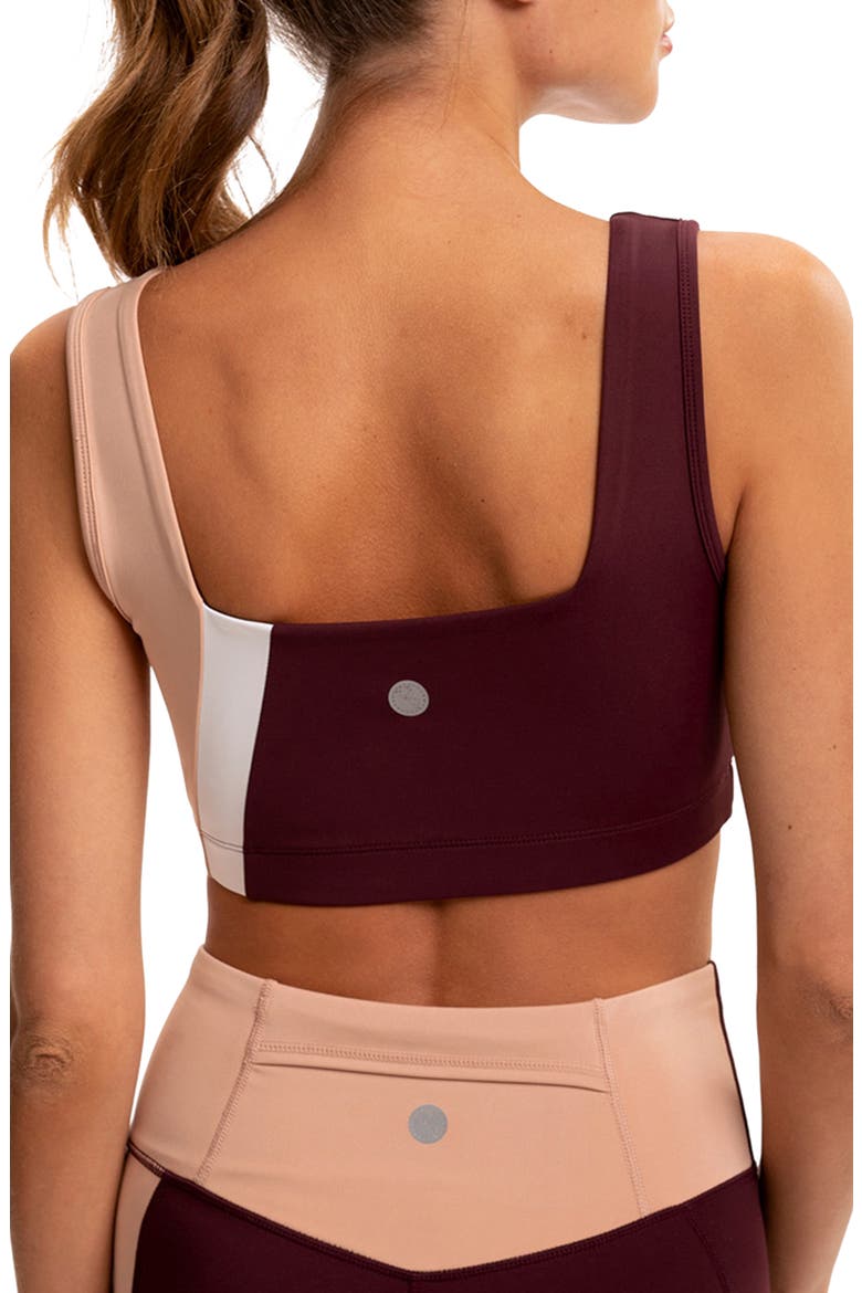 Joanne Colorblock Sports Bra, Alternate, color, ROYAL BURGUNDY / LATTE
