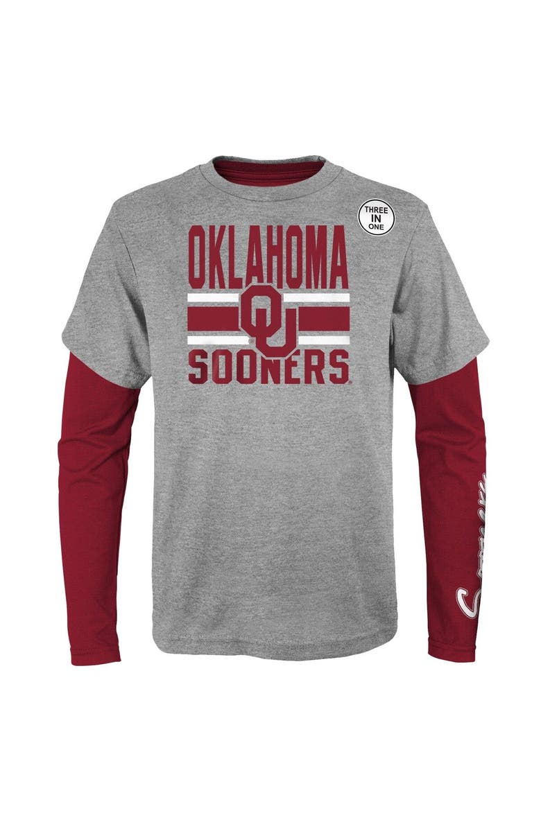 Outerstuff Preschool Crimson/Heather Gray Oklahoma Sooners Fan Wave Short & Long Sleeve T-Shirt Combo Pack, Alternate, color, 