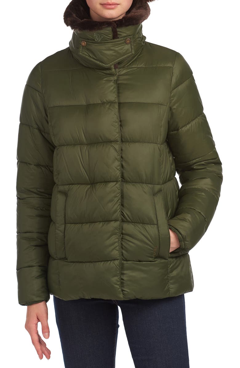 Barbour Mullein Faux Fur Trim Quilted Jacket, Main, color,