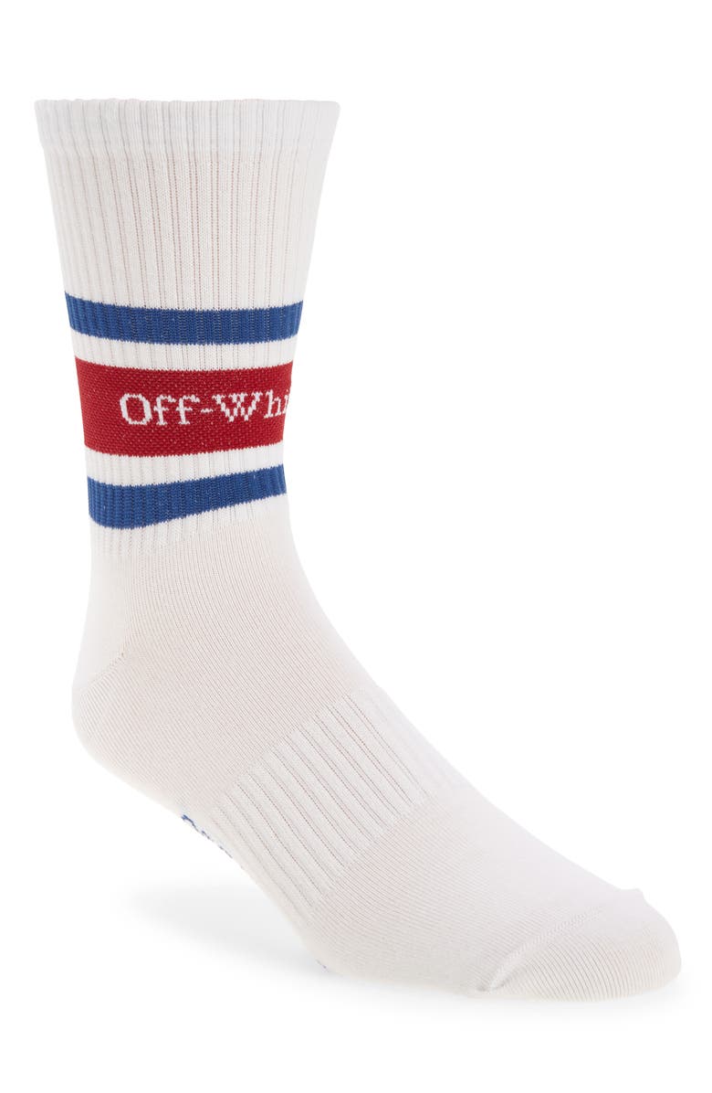 Off-White Stripes Logo Crew Socks, Main, color, 