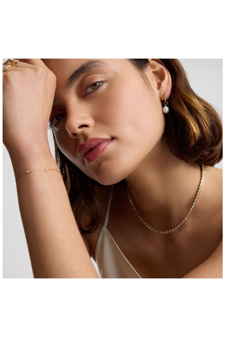 Faux Pearl Drop Huggie Hoop Earrings, Alternate, color, GOLD