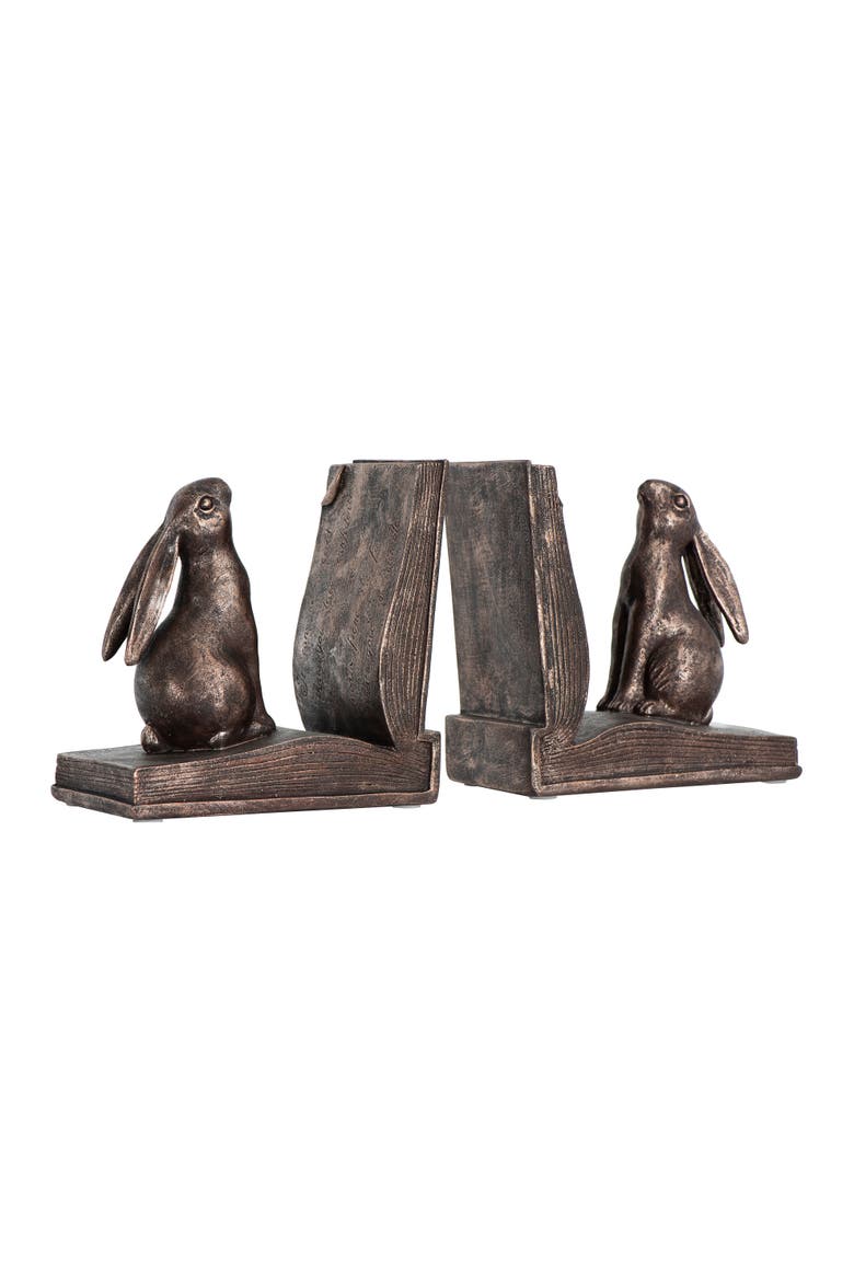 Decorative Rustic Resin Rabbit on Book Bookends, Bronze, Set of 2, Alternate, color, Bronze