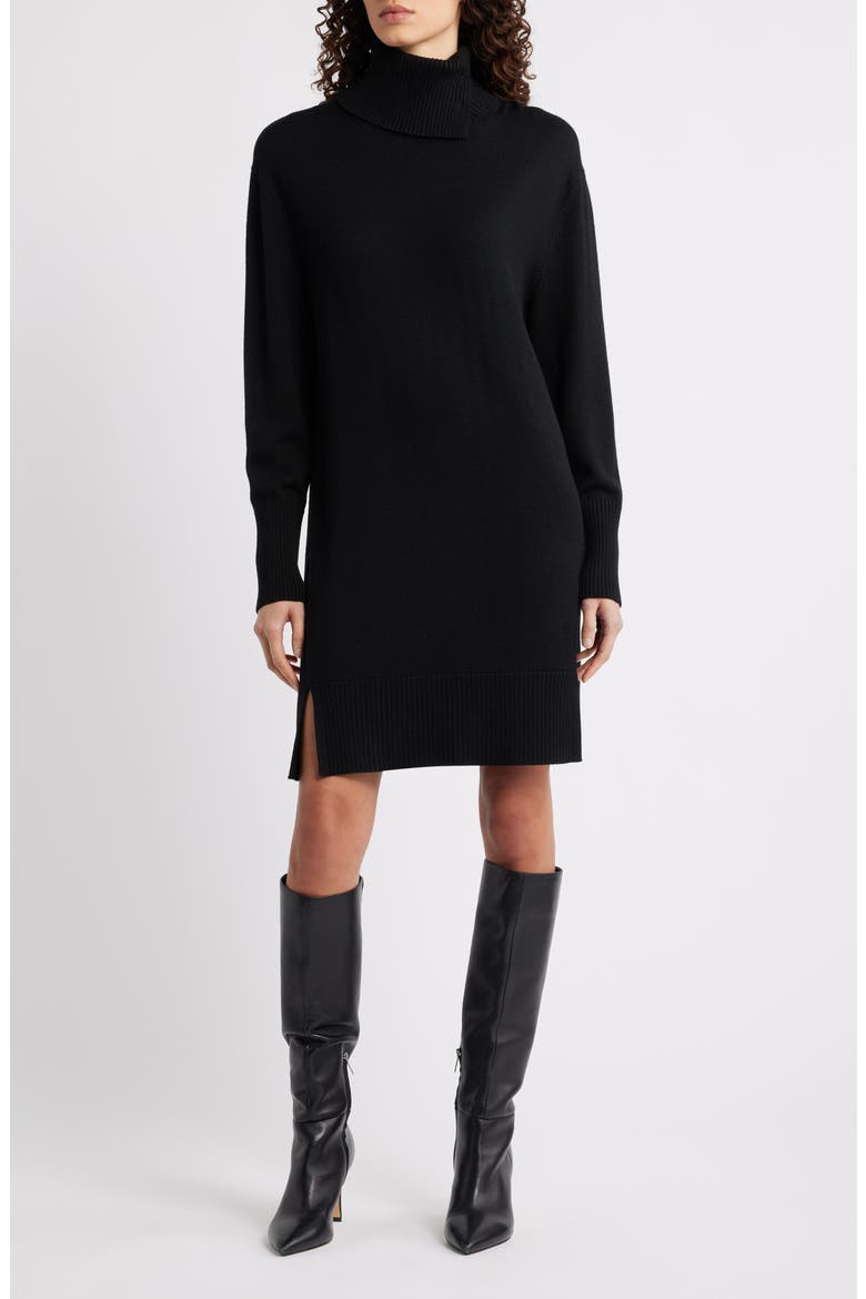Feringatessa Long Sleeve Turtleneck Virgin Wool Blend Sweater Dress, Main, color, BLK