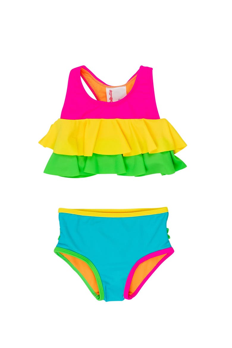 Girls Flounce Bikini, Main, color, Neon Color Block