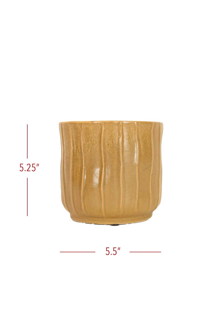 Wavy Ribbed Planter Brown Stoneware, Alternate, color, Brown