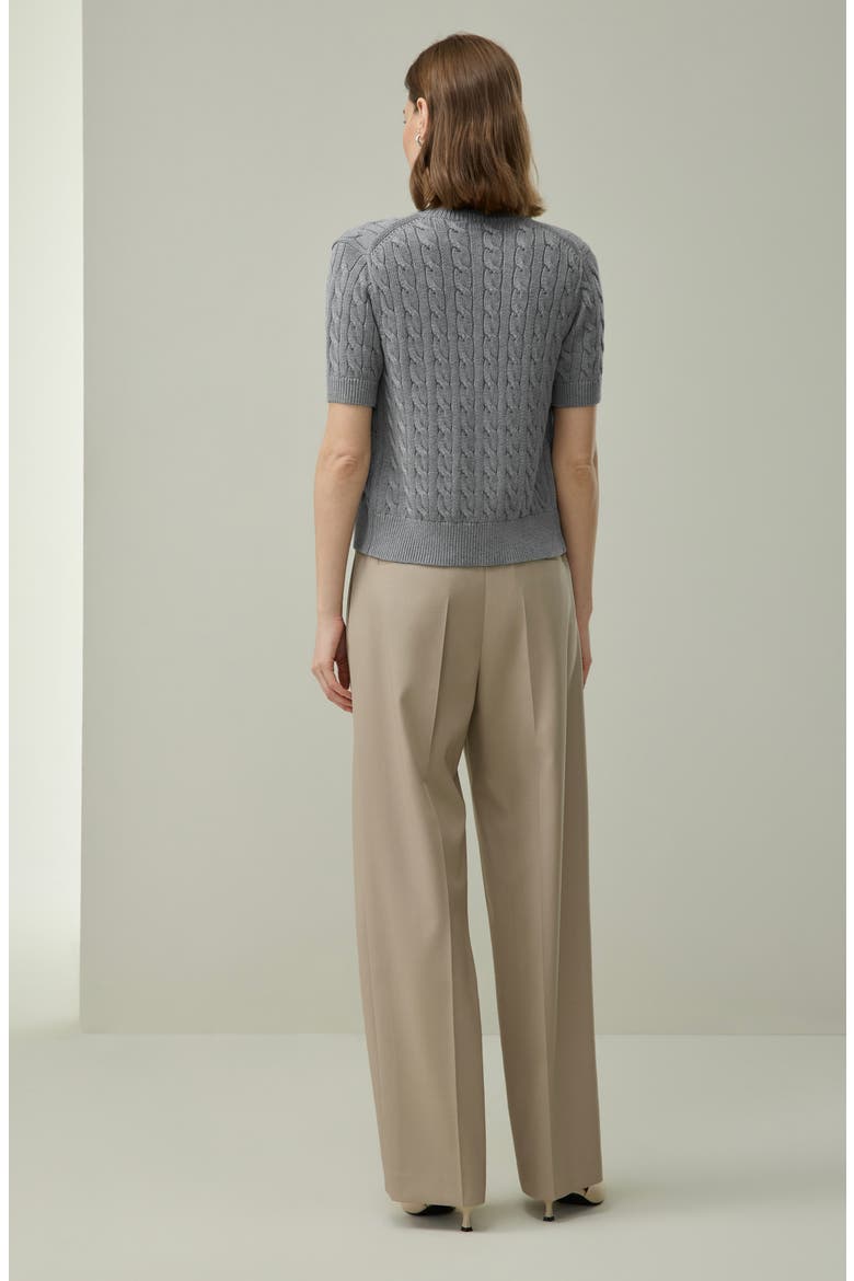 Silk-Cotton Cable-Knit Cardigan, Alternate, color, Medium Heather Gray