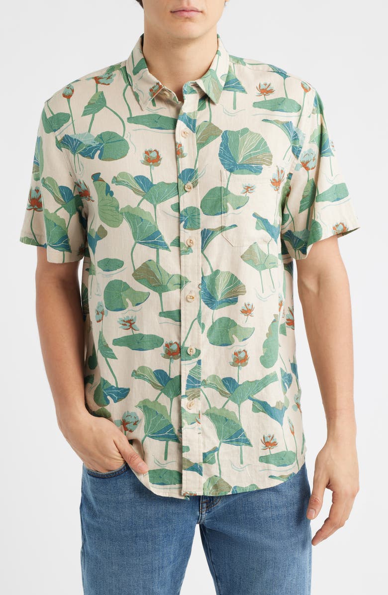 Pendleton Dawson Short Sleeve Linen Blend Button-Up Shirt, Main, color, Lily Pad Tan
