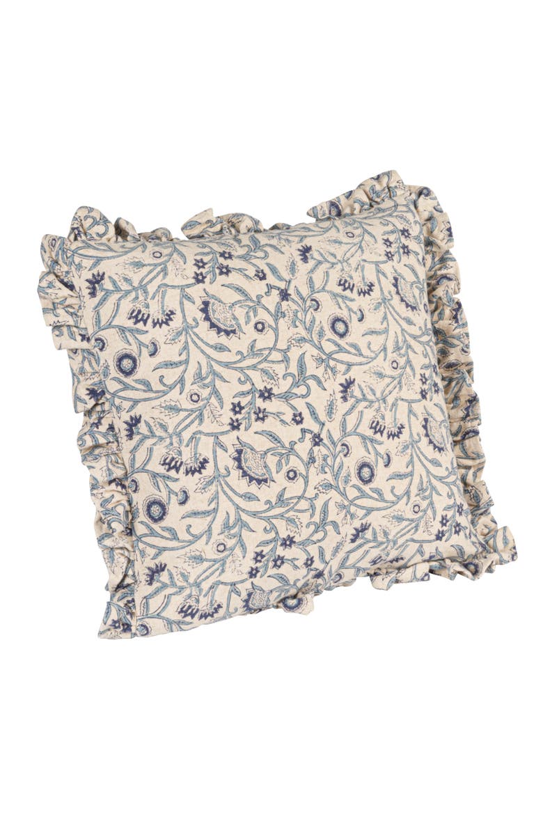 Storied Home Square Floral Cotton Blend Pillow, Blue, Main, color, Blue