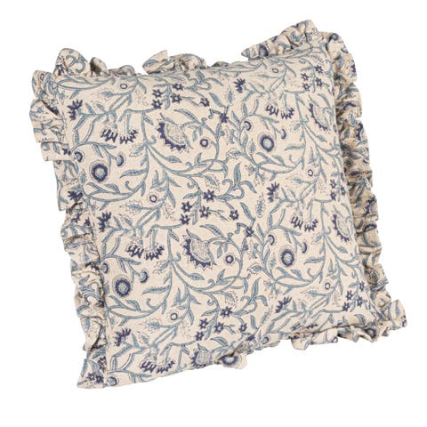 Square Floral Cotton Blend Pillow, Blue