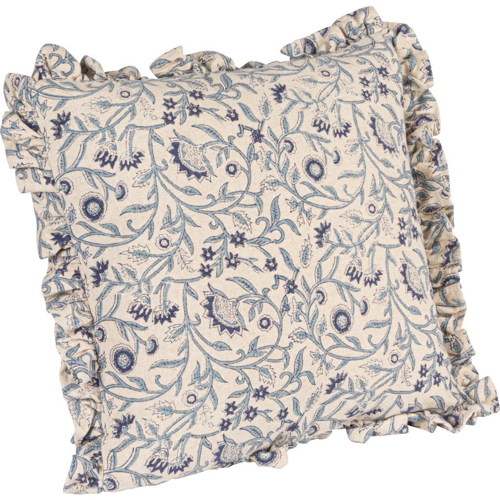 Storied Home Square Floral Cotton Blend Pillow, Blue
