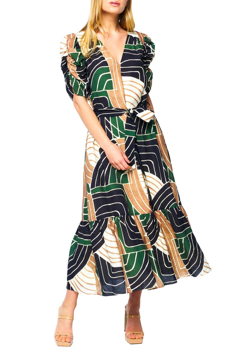 CIEBON Merl Tie Waist Midi Dress, Main, color, 