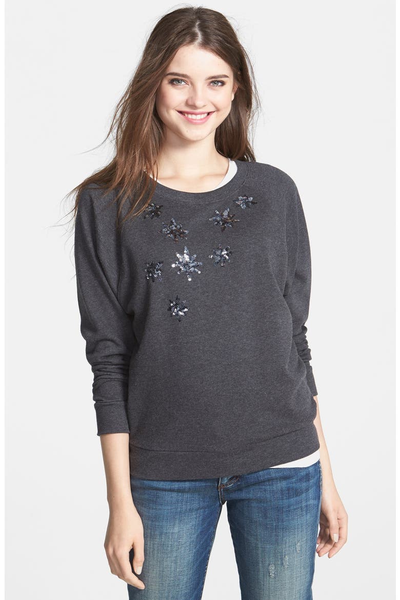 Dolman Sleeve Sequin & Jewel Embellished Sweatshirt, Main, color, CHARCOAL STAR EMBELLISHMENT