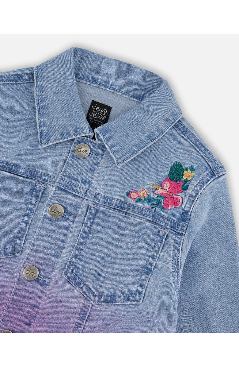 Deux par Deux Girl's Denim Jacket With Embroidery Floral Jeans Blue, Alternate, color,
