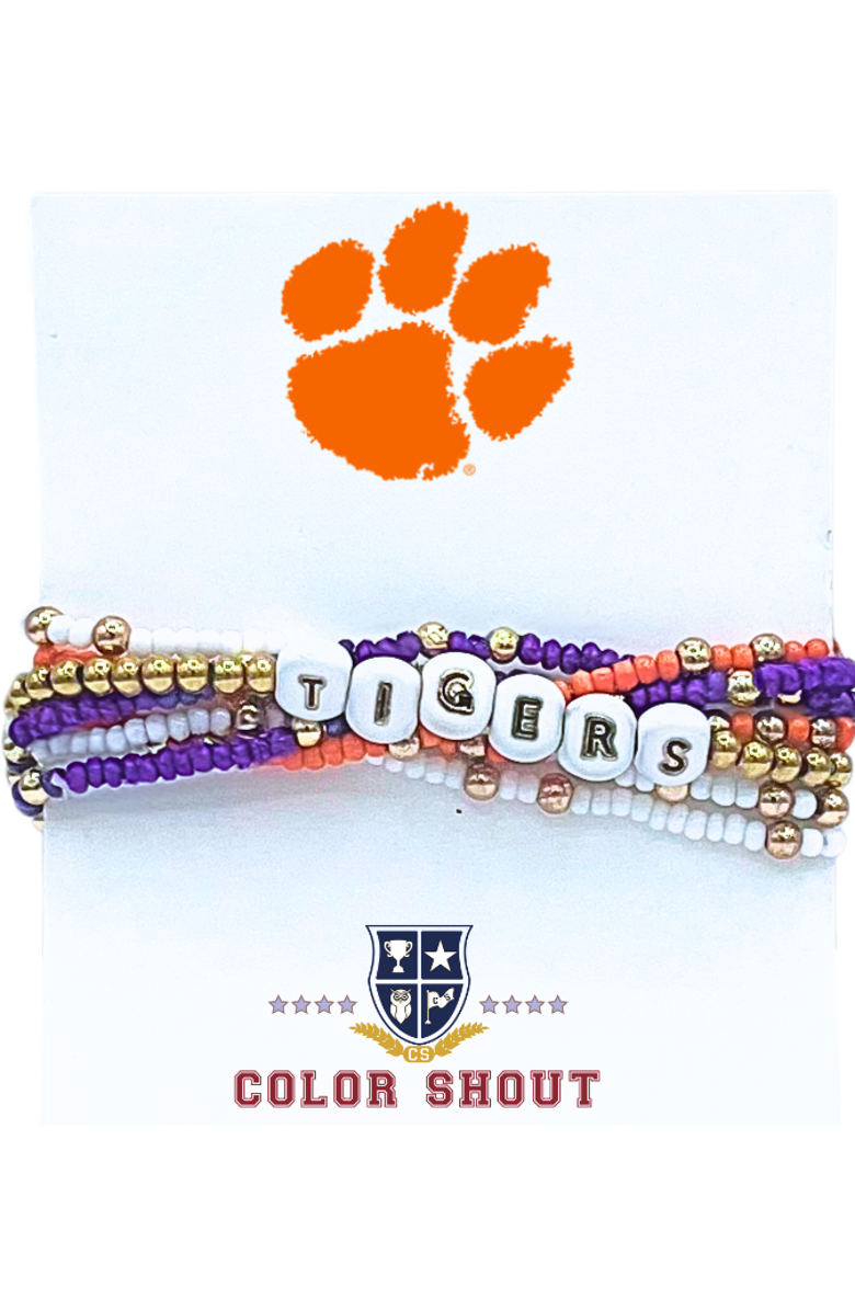 Color Shout Clemson Lucky 7 Bracelet Set, Main, color, Yellow Gold
