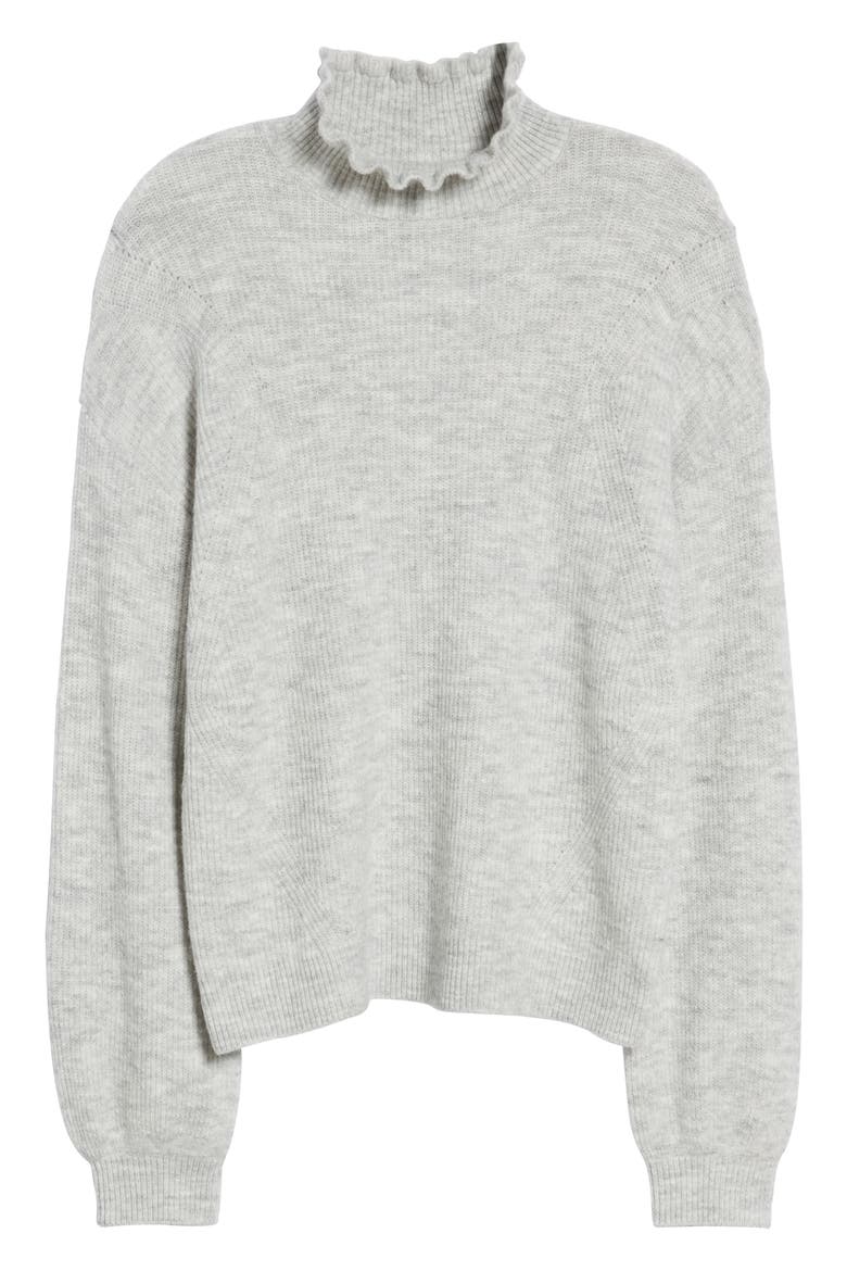 Ruffle Neck Sweater, Alternate, color, GREY LIGHT HEATHER