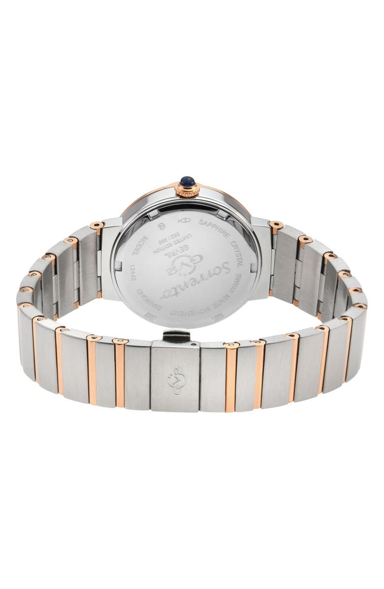 GEVRIL Sorrento Swiss Quartz Diamond Two-Tone Bracelet Watch, 32mm, Alternate, color, Rose Gold/ Silver