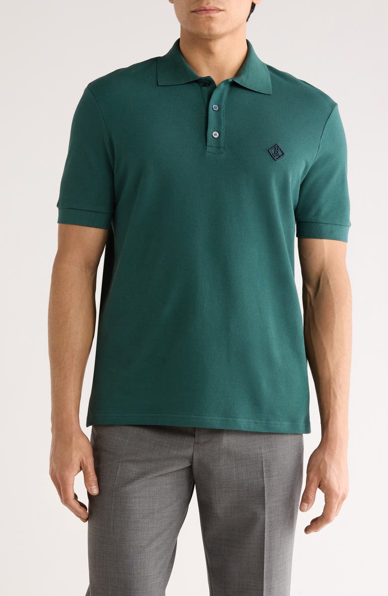 Herno Logo Embroidered Cotton Piqué Polo, Main, color, Bottle Green