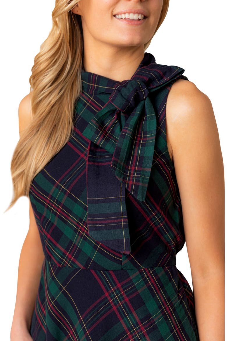 Organic Sleeveless Bow Neck Dress, Alternate, color, Scottish Plaid