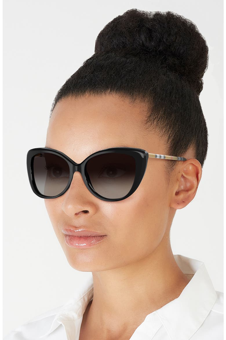 Burberry Black Cat-Eye Sunglasses with Red and Cream Temple Accents Knight Metal Cat-eye Sunglasses in Black - Women | Burberry  main image 2