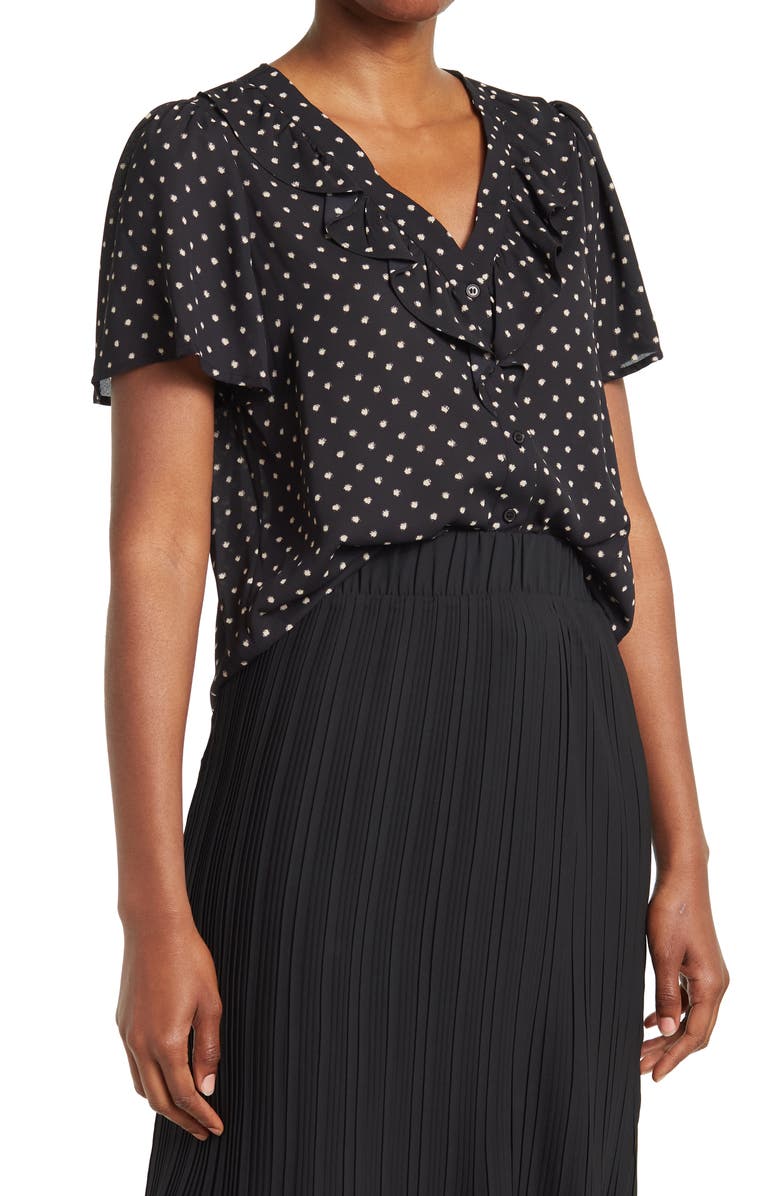 Pleione Ruffled V-neck Short Sleeve Blouse, Main, color,