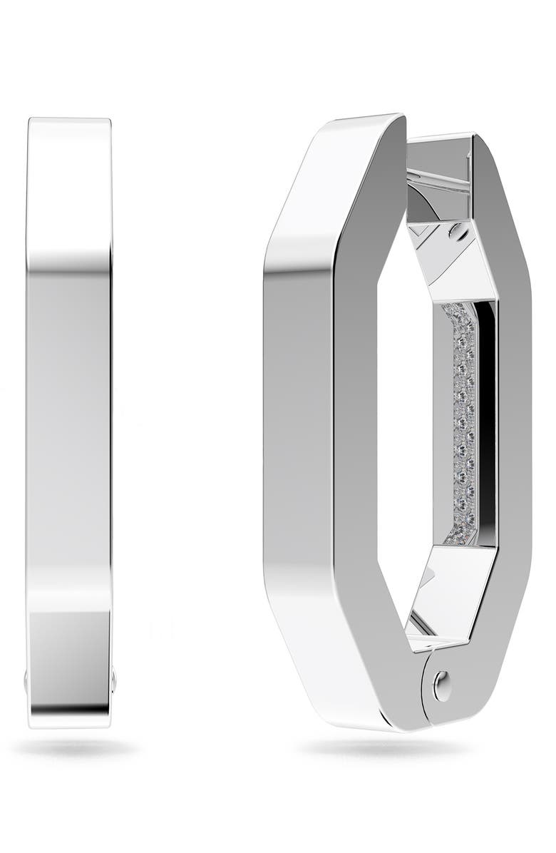 Swarovski Dextera Medium Pavé Hexagonal Hoop Earrings, Alternate, color,