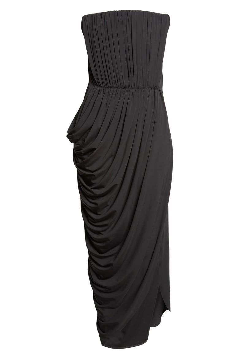 Strapless Draped Crepe Jersey Gown, Alternate, color, BLACK